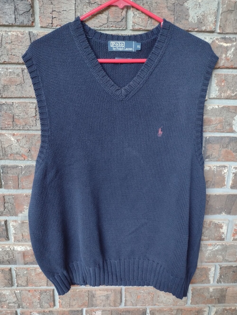 Vintage Polo Ralph Lauren Sweater Vest Mens XL Navy V-Neck Hong Kong Golf Pony